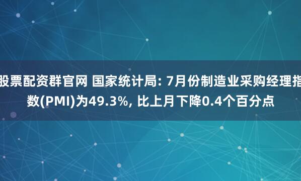 股票配资群官网 国家统计局: 7月份制造业采购经理指数(PMI)为49.3%, 比上月下降0.4个百分点